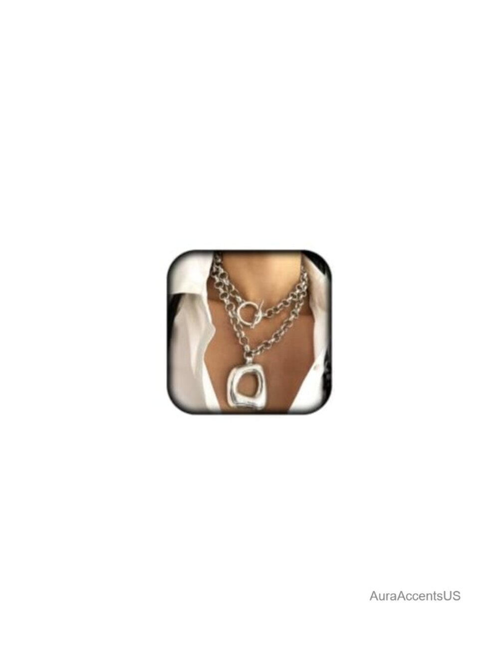 Chunky Big Square Statement Necklace Thick Pendant 14k Plated